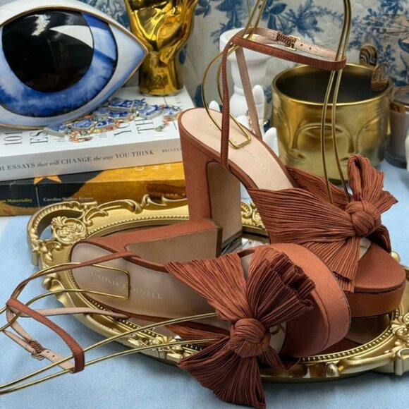 LOEFFLER RANDALL 🧿 NWOB Natalia Terracotta Organza Platform Sandals, Sz 7 - Picture 12 of 16